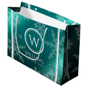 Festive Light Blue Folie Snowflakes Monogram Name Groot Cadeauzakje