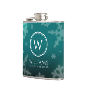 Festive Light Blue Folie Snowflakes Monogram Name Heupfles (Links)