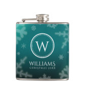 Festive Light Blue Folie Snowflakes Monogram Name Heupfles (Voorkant)