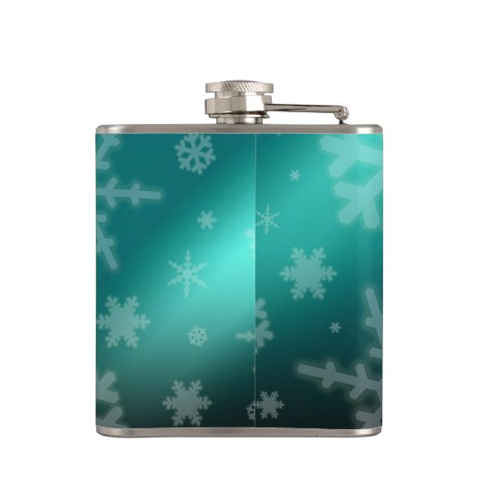 Festive Light Blue Folie Snowflakes Monogram Name Heupfles (Achterkant)