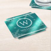 Festive Light Blue Folie Snowflakes Monogram Name Kartonnen Onderzetters (Gekanteld)
