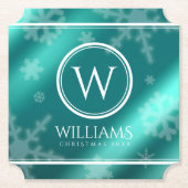Festive Light Blue Folie Snowflakes Monogram Name Kartonnen Onderzetters (Voorkant)