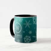 Festive Light Blue Folie Snowflakes Monogram Name Mok (Voorkant links)