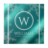 Festive Light Blue Folie Snowflakes Monogram Name Tegeltje (Voorkant)