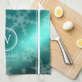 Festive Light Blue Folie Snowflakes Monogram Name Theedoek (Quarter Fold)