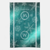 Festive Light Blue Folie Snowflakes Monogram Name Theedoek (Verticaal)