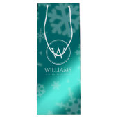 Festive Light Blue Folie Snowflakes Monogram Name Wijn Cadeautas (Achterkant)