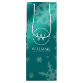 Festive Light Blue Folie Snowflakes Monogram Name Wijn Cadeautas (Voorkant)