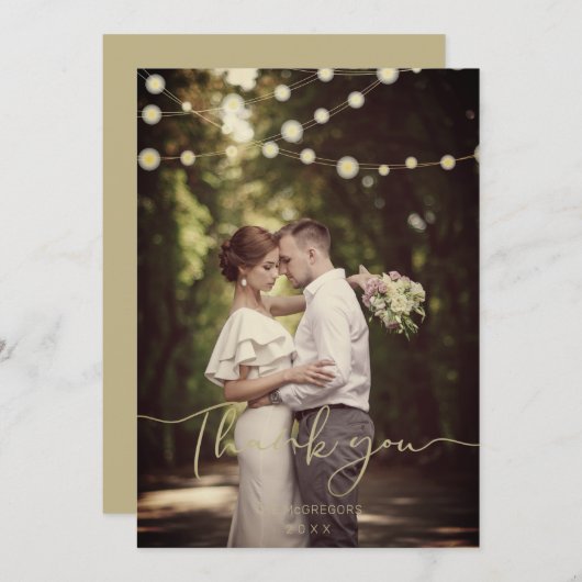 Festive Light Wedding Gold Custom Whimsical Script (Voorkant / Achterkant)