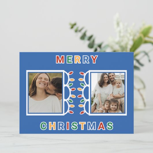 Festive Lights 2-Photo Christmas Feestdagenkaart (Staand voorkant)