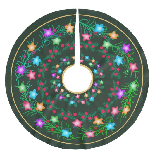 Festive Lights and Holly Holiday Tree Skirt Kerstboom Rok (Voorkant)