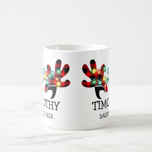 Festive Lights Rustic Plaid Deer Antlers Name Gift Koffiemok (Center)