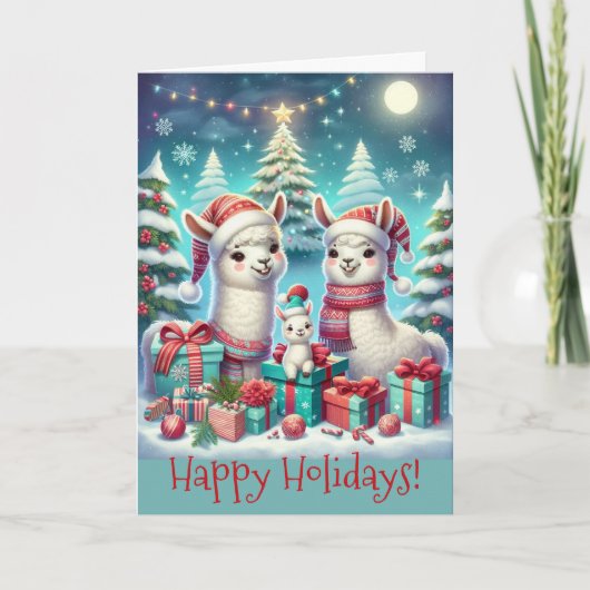 Festive Llama Family Christmas Kaart (Voorkant)