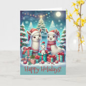 Festive Llama Family Christmas Kaart (Gele Bloem)