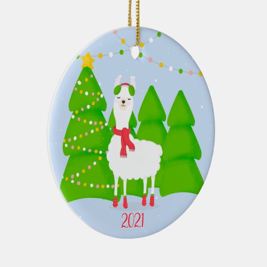 Festive Llama-kerst Keramisch Ornament (Rechts)