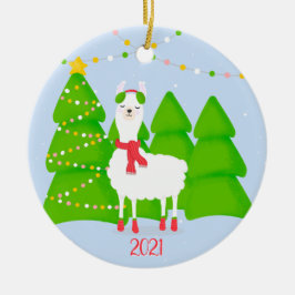 Festive Llama-kerst Keramisch Ornament
