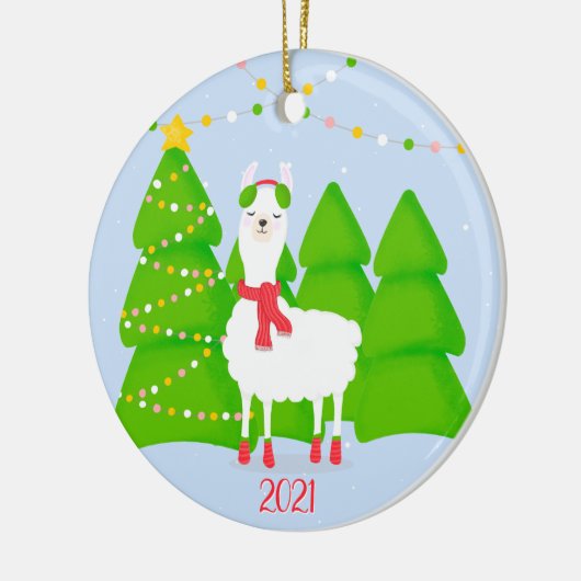 Festive Llama-kerst Keramisch Ornament (Links)