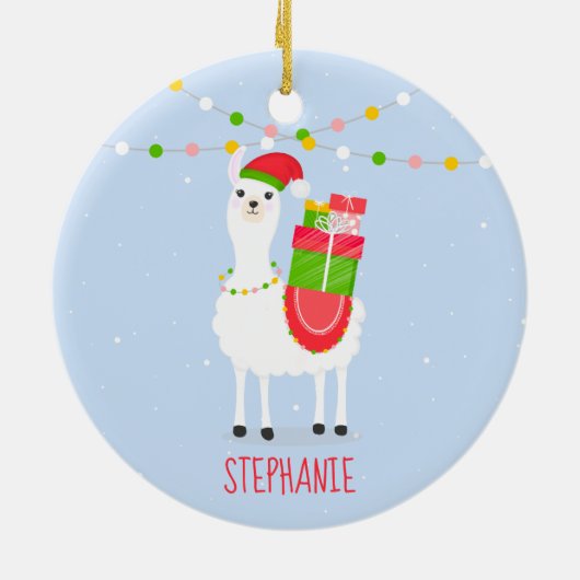 Festive Llama-kerst Keramisch Ornament (Achterkant)