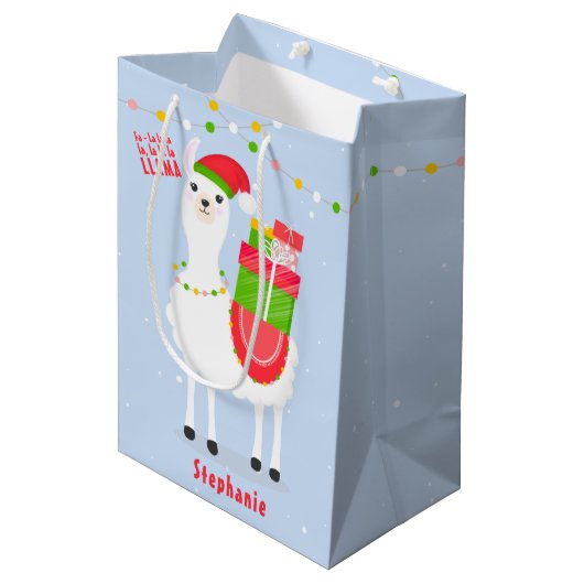 Festive Llama-kerst Medium Cadeauzakje (Voorkant Gekanteld)