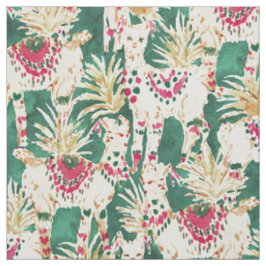 FESTIVE LLAMA Red Green Holiday Print Stof