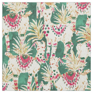 FESTIVE LLAMA Red Green Holiday Print Stof
