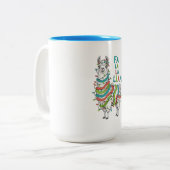 Festive Llama with Christmas Lights Tweekleurige Koffiemok (Voorkant links)