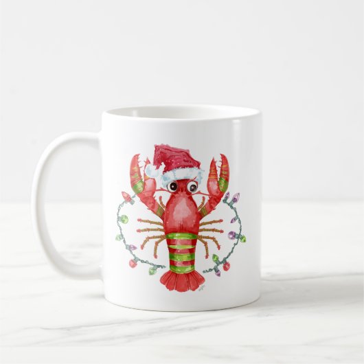 Festive Lobster Christmas Mug with Santa Hat Koffiemok (Links)