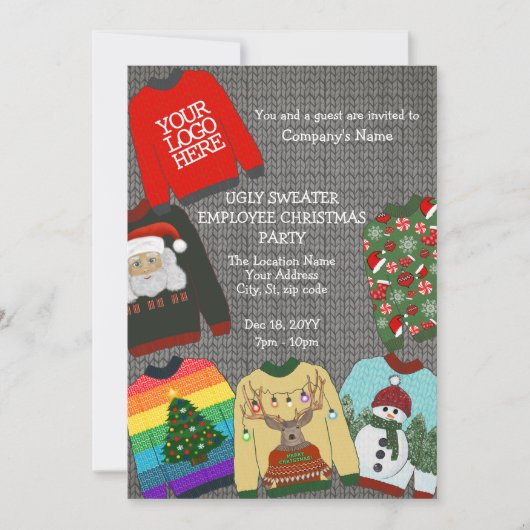 Festive Logo Ugly Sweater Employee Kerstparty Kaart (Voorkant)