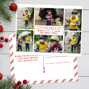 Festive Love, Peace, Joy   Zes fotocollage Briefkaart