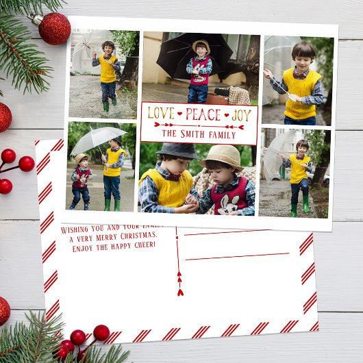 Festive Love, Peace, Joy | Zes fotocollage Briefkaart