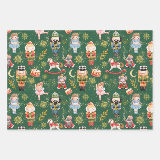 Festive Magical Cute Nutcracker Ballet Characters Inpakpapier Vel (Voorkant 3)