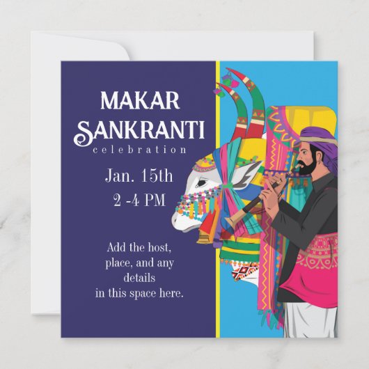 Festive Makar sankranti Decoratieve Koe Kaart (Voorkant)