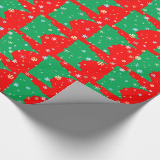 Festive Map of Minnesota Green on Red Snowflakes Cadeaupapier (Hoek)