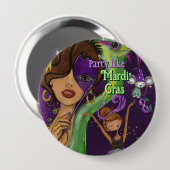Festive Mardi Gras Carnival Badge | Purple Green Ronde Button 4,0 Cm (Voorkant /achterkant)