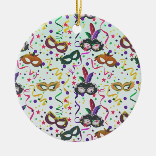 Festive Masquerade-maskers en Confetti-patroon Keramisch Ornament (Voorkant)
