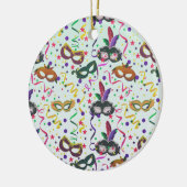 Festive Masquerade-maskers en Confetti-patroon Keramisch Ornament (Links)