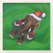Festive Mastodon on Green Glazen Onderzetter (Voorkant)