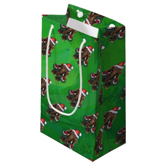 Festive Mastodon on Green Klein Cadeauzakje (Voorkant Gekanteld)