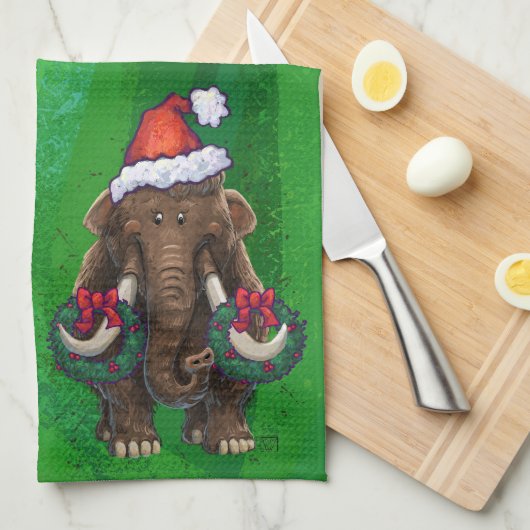 Festive Mastodon on Green Theedoek (Quarter Fold)