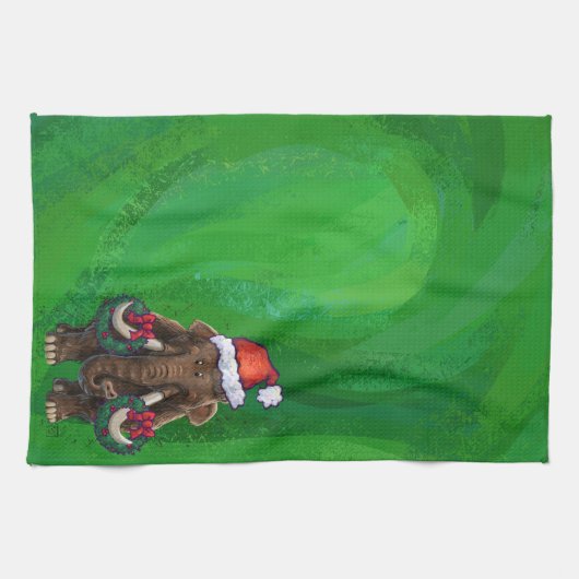 Festive Mastodon on Green Theedoek (Horizontaal)