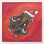 Festive Mastodon op Red Glazen Onderzetter (Voorkant)