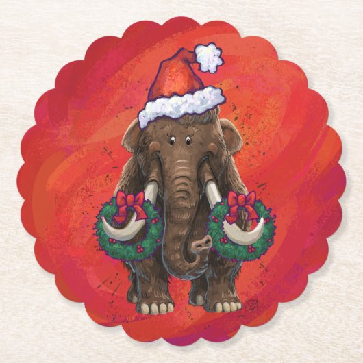 Festive Mastodon op Red Kartonnen Onderzetters (Voorkant)