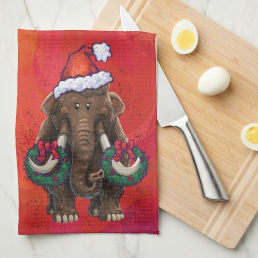 Festive Mastodon op Red Theedoek (Quarter Fold)