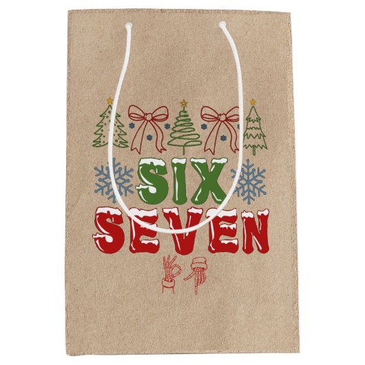 Festive Meme "Six Seven" 6 7 Xmas Kraft Medium Cadeauzakje (Voorkant)