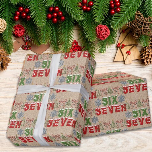 Festive Meme "Six Seven" 6,7 Xmas Trees Kraft  Cadeaupapier