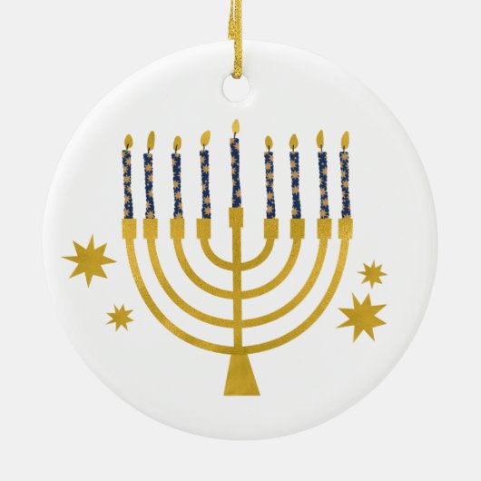 Festive Menorah Candles Happy Hanukkah Keramisch Ornament (Achterkant)