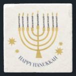 Festive Menorah Candles Happy Hanukkah Stenen Onderzetter<br><div class="desc">Faux goudfolie-menorah-kaarsen voor je Hanukkah-viering. Whimsical menorah-illustratie met witte sterren bedekte hemelse kaarsen op een faux gouden menorah kandle standaard. Menorah starry Hanukkah illustreerde ontwerpcadeaus en papierproducten.</div>
