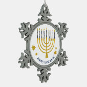 Festive Menorah Candles Happy Hanukkah Tin Sneeuwvlok Ornament (Links)