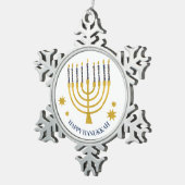 Festive Menorah Candles Happy Hanukkah Tin Sneeuwvlok Ornament (Rechts)