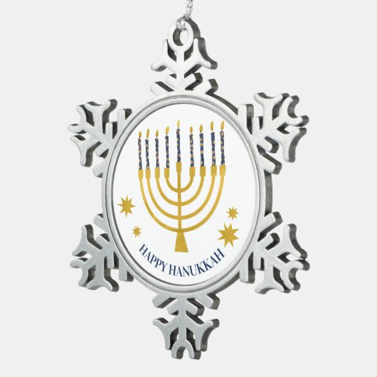 Festive Menorah Candles Happy Hanukkah Tin Sneeuwvlok Ornament (Rechts)